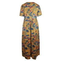 Miayilima Maxi haljine za žene O vrat džepni dizajn labavi retro vintage s dugim rukavima cvjetni print maxi duga haljina