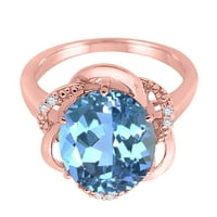 Mauli dragulji za žene 4. Carat Blue Topaz i dijamantski cvjetni prsten 4-prong 10k ruže zlato