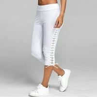 DRPGunly ženske hlače modne žene čvrste zavoje elastične struine obrezane pantalone ležerne dukseve Capri hlače za žene vježbanje namirulje bijele 3xl