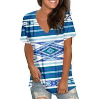 Kratki rukav ležerne majice za žene Vintage Aztec Geometrijska tiskana Thirt Top Dression Summer Tunic