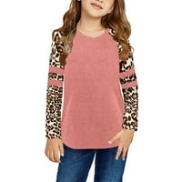 Dječji košulje Dječja linija Crewneck Solid Leopard Basic Tops Dugih rukava Labavi Ležerne prilike Jeseni