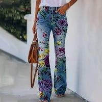 Kayannuo pantalone za žene Trendi ponude Proljeće Ljeto Želno Elastični struk Strijel Tiskanje Tanke rastezanje Skinny Button Hlače hlače Plava