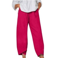 Capri pantalone za žene visoke struk plus pamučne posteljine široke nogave hlače, ležerno meko ljeto obrezano hlače sa džepovima