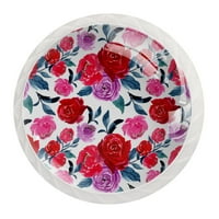 Ownta gumb sa vijcima set za kuhinjske ormare Ormarske ladice vuče ručke kućnog dekora Crveni cvjetni uzorak