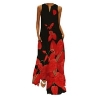Ležerne haljine za žene cvjetni maxi v-vrat srednje dužine bez rukava crvena 5xl