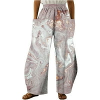 Caveitl Stretch hlače za žene, ženske ležerne tiskarske džepove elastične srednje struke udobne široke