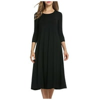 Ljetne haljine za žensku rukav ispisan slobodno vrijeme srednje dužine A-line okrugla dekoltena haljina crna xl