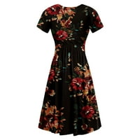 Ljetne haljine za žene modni casual v-izrez s kratkim rukavima cvjetni fit & flare haljine duljine koljena, haljine za žene crne s