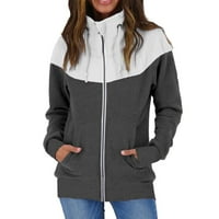 Plus Veličina dame za patchwork zip up džemper jakna gornji kaput pulover tamno siva bijela xl