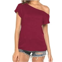 Outfmvch T majice za žene Ležerne prilike s ramenom kratkim rukavima SOBA Ljetna majica Žene crvene