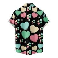 Valentinene majice za muškarce Lapl dugme Down Love Heart Print kratkih rukava Ležerna labava fit bluza Tee Muška odjeća