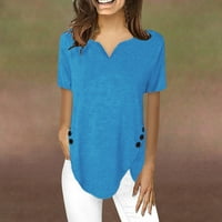 Bazyrey bluza za žene Ženska modna casual majica kratki rukav V-izrez dukserice na vrhu bluza nebesko plavo m