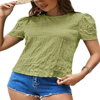 Welliumay Women T majica Crew vrat ljetni vrhovi kratki rukav majica mekani dnevni hawer pulover zeleni
