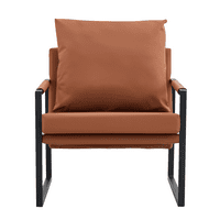 Fotelja od kože, sredina stoljeća Moderna tapacirana stolica s metalnim okvirom, vanjski podstavljeni