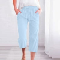 CAPRIS za žene Ljeto Čvrsto pamučne posteljine casual obrezirane pantalone nacrtaju elastrični struk