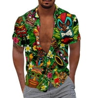 FSQJGQ Havajska majica za muškarce Slim Fit s kratkim rukavima dolje majica Ležerna bluza za plažu Ljetni vrhovi zelene s