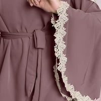 Ženska casual čvrsta haljina čipka za šivanje plamene rukave Abaya arapska kaftna haljina s kaišnim