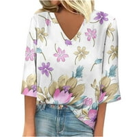 Lowrofile košulje za žene plus veličina dugih rukava Ležerne prilike modni V izrez Sedam četvrtina rukava cvjetna print labava majica ljetne majice