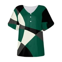 Ženske vrhove bluza od tiskane kratkih rukava Ležerne prilike za žene Henley T-majice tamno zeleno 3xl