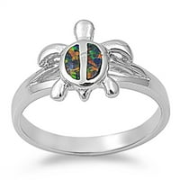 Vaša boja morskog kornjača plava simulirani opalni prsten. Sterling srebrni pojas Black CZ ženski veličine 6