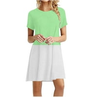 STAMZOD BOHO Dress za žene Ležerne prilike za blokiranje boje (okrugli rez) Green XXXXL