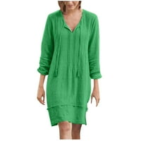 Ženske oblače čvrsti V-izrez iznad koljena modna haljina za ljetnu rukavu zelena 2xl