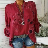 Ljetna ušteda klirens aklni ženski ljetni vrhovi modna cvjetna košulja gumbe za tisak V-izrez casual labava top bluza