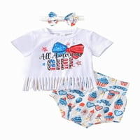 Djevojke za bebe 4. jula Outfits Rettewher Tassels Top + Star Striped Hlače Storks Kids Ljetni setovi