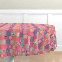 Pamuk Saten Stolcloth, 70 okruglo - Kilim ružičasto sivo Boho moderni geometrijski jugozapadni print posteljinu za tablicu po kapicama