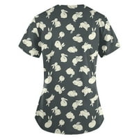 Ženski bluze Ženski etnički tiskani kratki rukav V-izrez V-izrez Radni džep bluza crna s