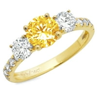 2. CT sjajan okrugli rez čist simulirani dijamant 18k žuti zlatni pasijans sa akcentima Trobonski prsten SZ 3.5