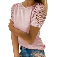 Ženski ljetni vrhovi šuplje čipke Crewneck kratke majice kratkih rukava Solid Boja vrhovi seksi casual trendi bluze