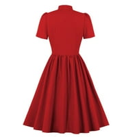 Ljetne haljine za žene midi haljina casual čvrsta kratka rukava A-line rugajući rub ručke crte crvene