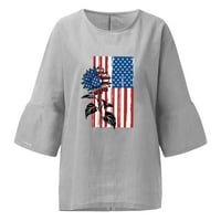 Štampanje zastava Modne žene Ležerne prilike Three Quarter rukava Counkle platnene posteljine Bluze