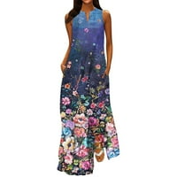 Cvjetne maxi haljine za žene labave casual bez rukava Boho V izrez grafički majica haljina ljetna modna
