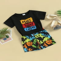 Coduop Kids Boys Outfit set, slova kratkih rukava Dinosaur Print majica TOPS + Hraštači odijelo