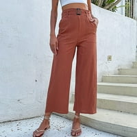 Ženska modna široka noga visoka struka Comfy ravne duge pantalone hlače crvene veličine l