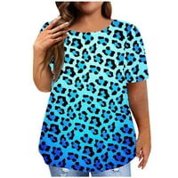 Modna ženska casual čvrsta bluza okrugla vrat majica kratkih rukava Ljeto plus veličine vrhova tamno plava 14