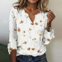 Ženski padajući vrhovi odozgo o klirensu modni ispisani labavi majica rukava bluza V izrez casual tops