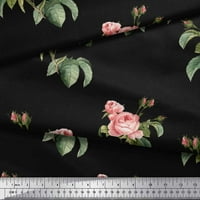 Soimoi crna pamučna kambrična tkaninska tkaninska listova i ruža cvjetna dekorska tkanina Široka