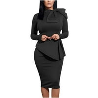 Formalna haljina, Ženska ljetna ženska modna elegancija Nepravilni okrugli vrat dugih rukava ruffles HIP Wrap haljina crna xxl