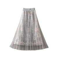 Zhizaihu Flowy suknje Žene Spring Solid Boja A-line elastična visoka struka Long mrežasta suknja Gaze suknje Ljetne suknje mornarice