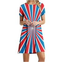 Haljina za žene Patriotska američka haljina prugasta haljina 4. jula Dan nezavisnosti Dnevna odjeća Seksi Boho print plaža Mini haljina Crewneck kratki rukav svijetlo plavi xxl