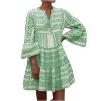 Ženske vintage print haljine Ljetne čajne partijske maturalne haljine pola rukava V mini haljine zelene