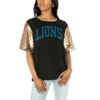 Ženska gameday Couture Black Detroit Lions Gl Flip treperi majica