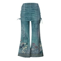 Hlače za žensku modnu modnu vintage print casual pantalone za pukotine na širokim nogama