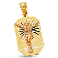 Isus Crucifi označava privjesak Čvrsta 14k žuta ruža zlato Krist Charm Diamond Cut original