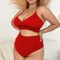 Tankini kupaći kostimi za žene labavi fit kupaći kostimi plus veličina modni seksi solidni komim kupaćim kostima Bikini set dva odijela crvena xxl