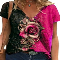 Lilylll ženski kratki rukav V izrez cvjetni bluza za ispis vrhova Casaula labava majica