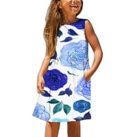 Djevojke odjeća za djecu Dječja dječja djevojaka Moda Slatka rukava bez rukava Multicolour haljina za ispis skraćeno plava 7t